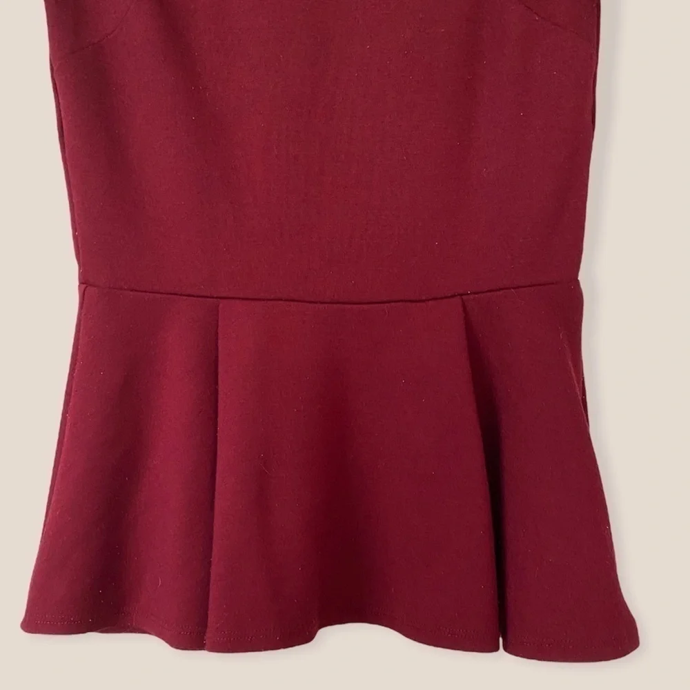 F21 Burgundy Peplum Short Sleeve Top - Picture 3 of 6